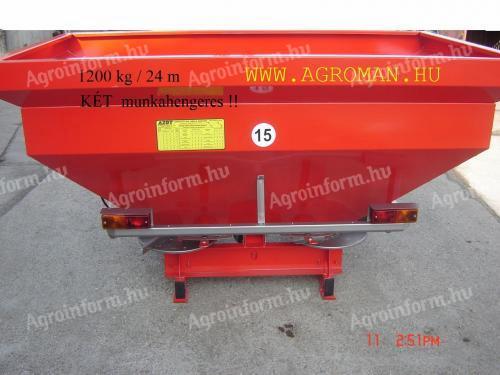 Új 1200 kg műtrágyaszóró, 2 munkahengeres, 24 m, WOPROL
