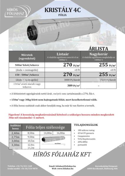 Francia agrofólia akció,  sátorfólia,  cseppmentes 180 mikron,  45 hónap UV-garancia
