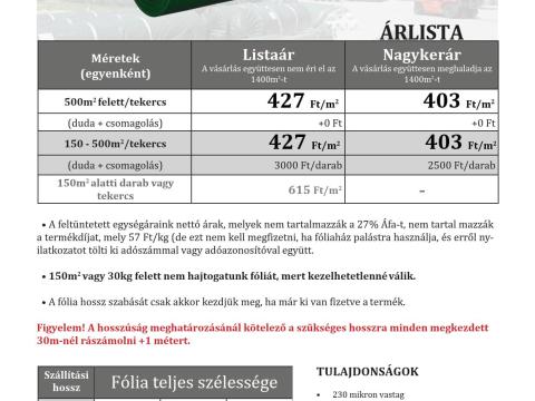 Francia zöld-fehér silófólia,  raktárfólia,  230 mikron,  72 hónap UV-garancia