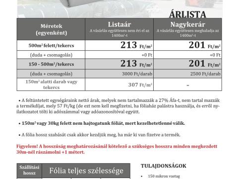 Méretre szabott agrofólia akció,  sátorfólia,  150 mikronos fólia,  3 év UV garancia
