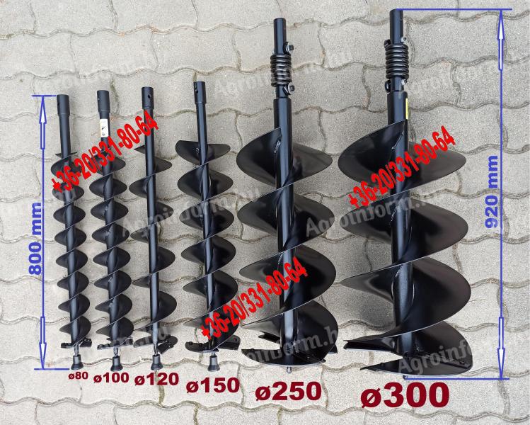 Földfúró, talajfúró 80, 100, 120, 150, 200, 250, 300 mm duplaspirál, ütközéstompító widia lapka