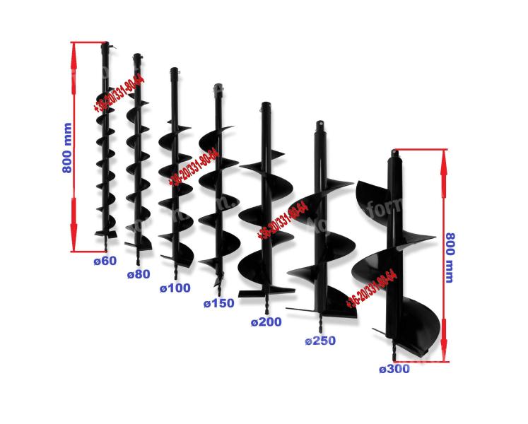 Talajfúró,  földfúró,  gödörfúró * AKCIÓ * Fúrószár 60, 80, 100, 120, 150, 200, 250, 300