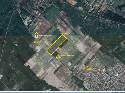 20 hectár ipari terület eladó Örkény belterület E5 út mellett