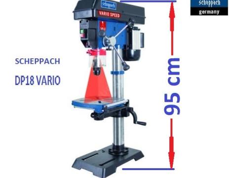 Állványos fúró,  oszlopos fúrógép,  lézeres,  95 cm,  440-2600 rpm,  SCHEPPACH DP18 / DP19 VARIO Állványos fúró,  oszlopos fúrógép,  lézeres,  95 cm,  440-2600 rpm,  SCHEPPACH DP18 / DP19 VARIO
