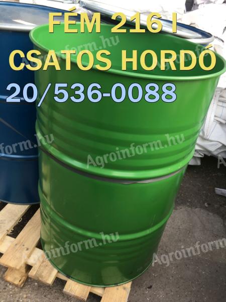 Csatos tetejű fém hordó 20 körzet 536-0088 egyszer használt/2 osztály - eladó,  216 lit