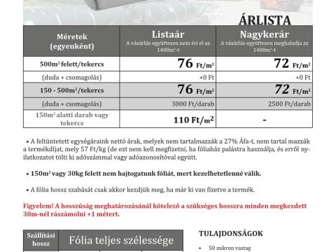Hosszméretre vágott 60 mikronos belső fólia,  thermo,  cseppmentes Hosszméretre vágott 60 mikronos belső fólia,  thermo,  cseppmentes