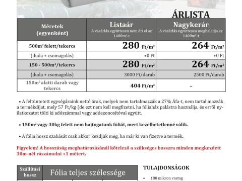 Diffúz francia agrofólia akció,  sátorfólia,  cseppmentes,  180 mikron,  45 hónap UV-garancia