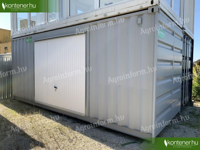 20’ std. tengeri konténer,  felnyíló garázskapuval