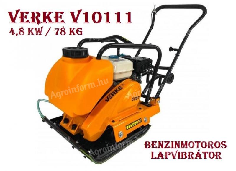 Lapvibrátor * Verke V10111 * Talajtömörítő 78Kg +20L tartály 196cm³/6.5Le +Gumilap +Kerék