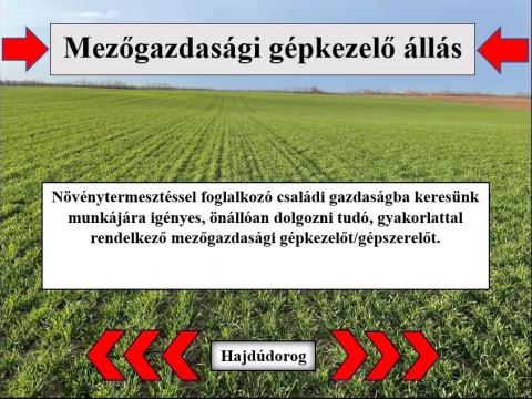 Mezőgazdasági gépkezelő állás Mezőgazdasági gépkezelő állás