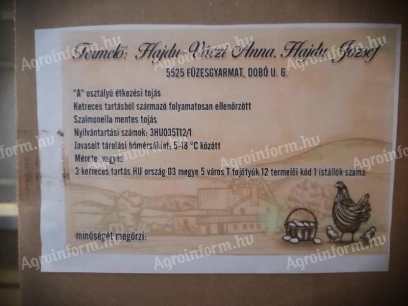 Füzesgyarmaton étkezési tojás eladó kis- és nagy tételben