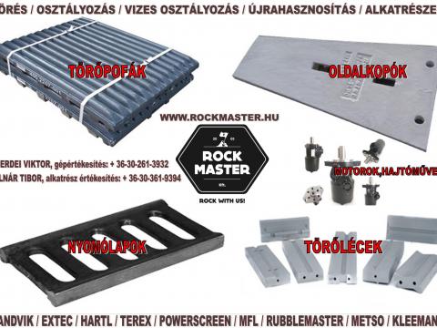 Törőgép,  pofás törő,  osztályozó,  nehéz rosta alkatrész