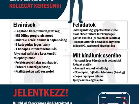 Pályakezdő gépértékesítő mezőgazdasági területre (Pápa) Pályakezdő gépértékesítő mezőgazdasági területre (Pápa)