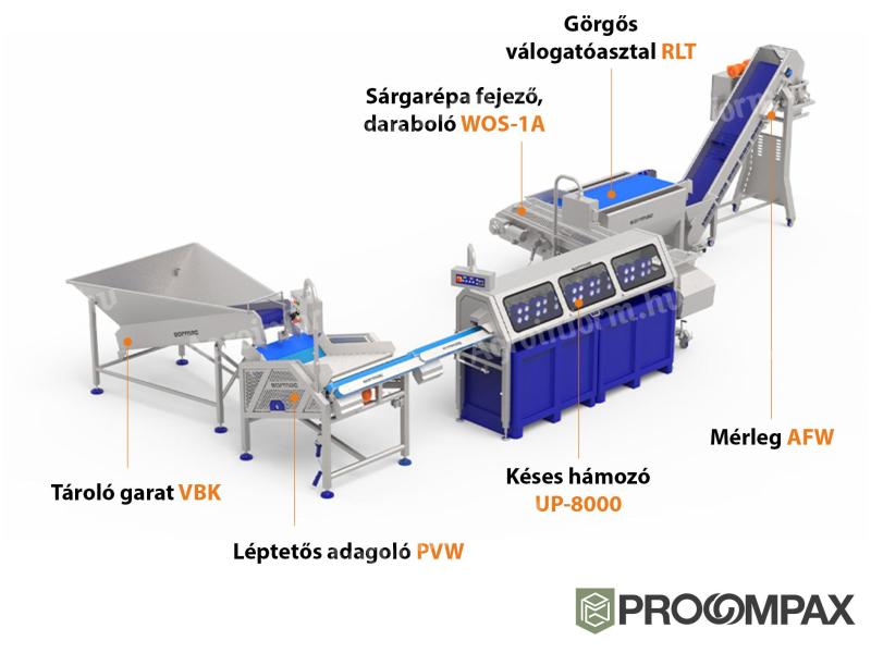 Sormac sárgarépa hámozó és daraboló gépsor a PROCOMPAX Kft.-től