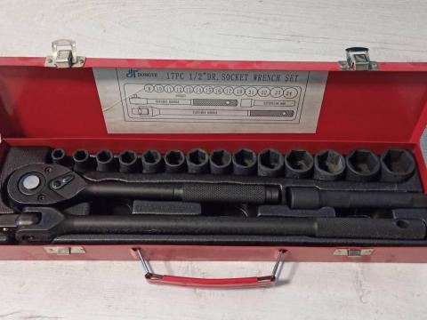 Dugókulcs készlet, 17 részes, 1/2” col,  Krova szett Racsnis és Csuklós hajtókarral * Haina HB-6390 * Dugókulcs készlet, 17 részes, 1/2” col,  Krova szett Racsnis és Csuklós hajtókarral * Haina HB-6390 *