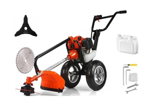 Bozótvágó kerekes fűkasza, 40 fogú fűrésztárcsa, damilos és 3 ágú dikicskéssel – Demon M83107