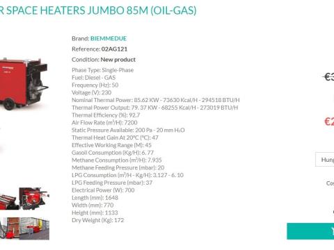 Ipari hőlégbefúvó REA JUMBO 85M Ipari hőlégbefúvó REA JUMBO 85M