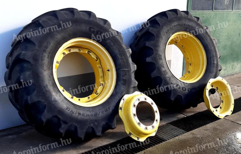 480/80R26 gumiabroncs,  állítható felnivel. John Deere 7810 elülső kerék.R112387 és 26XW15L