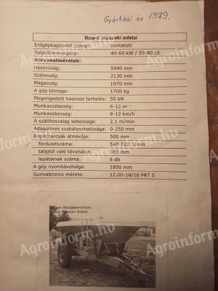 Csigás termény- és szőlőszállító pótkocsi, szüretelőkocsi, 40 q, inox