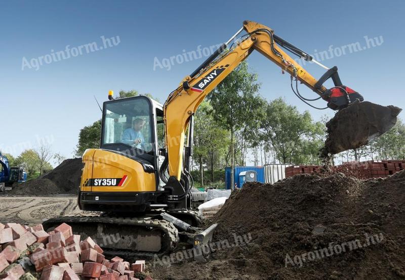 Sany SY35U típusú gumiláncos minikotró,  garancia 5 év vagy 10 000 üzemóra