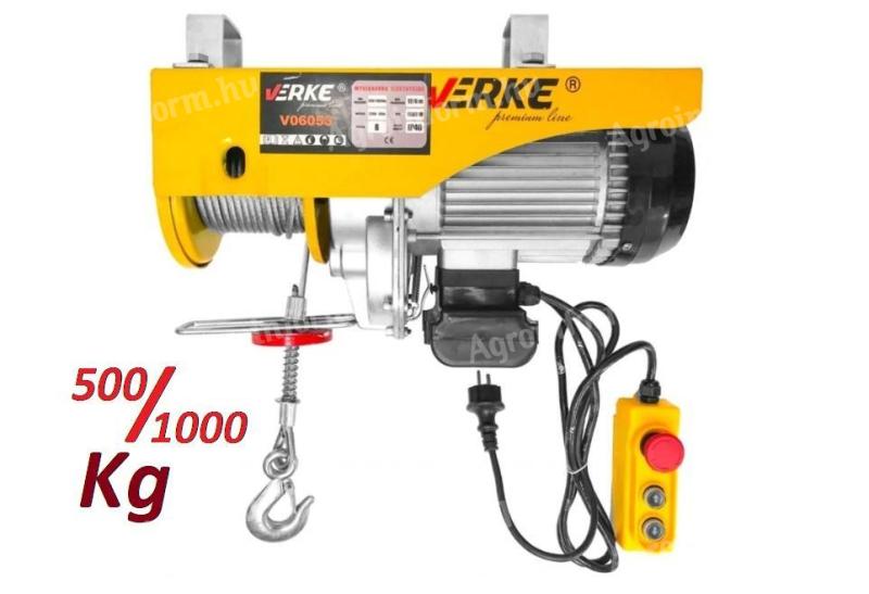 Elektromos csörlő 500 kg / 1000 kg * Verke V06053 * Premium Line * 1600 wattos motor,  6-12 m