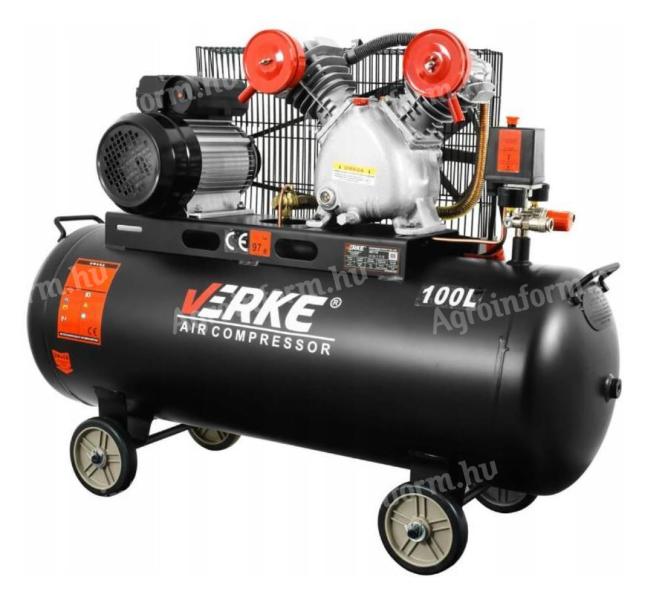Kompresszor 100 l / 2,2 kW, kéthengeres • Verke V81115 • olajkenésű V-henger 250 l/perc, ékszíjmeghajtású
