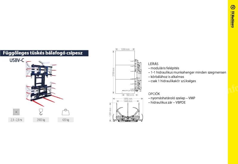 Függőleges tüskés bálafogó csipesz - FK Machinery - MAXI