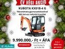 Kubota KX018-4 G típusú zárt kezelőfülkés gumilánctalpas minikotró