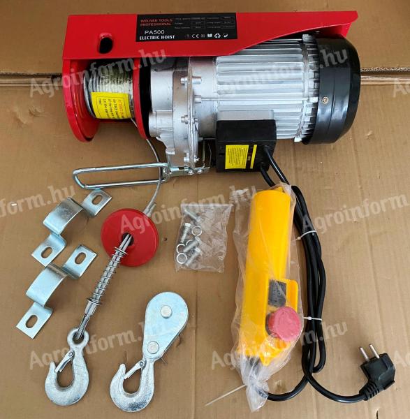 Elektromos csörlő 250kg - 500kg terhelésű, 6-12 m acélsodrony, 1000 W motor * Welnek Tools Professional * PA500 * 