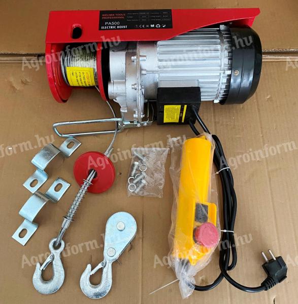 Elektromos csörlő 250kg - 500kg terhelésű,  6-12 m acélsodrony,  1020 W motor * Welnek Tools Professional * PA500 *