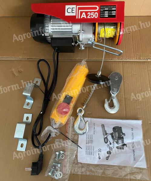 Elektromos csörlő 125kg - 250kg terhelésű, 6-12 m acélsodrony, 550 W motor * Welnek Tools Professional * PA250 *   