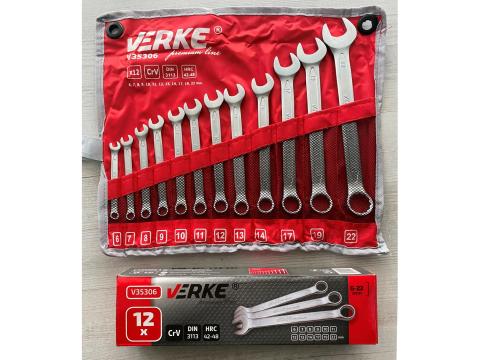Csillag Villáskulcs, CrV acélból készült Prémium szerszám készlet,  6-22 mm méretig,  12 db-os szerszámkészlet * VERKE V35306 *  Csillag Villáskulcs, CrV acélból készült Prémium szerszám készlet,  6-22 mm méretig,  12 db-os szerszámkészlet * VERKE V35306 *