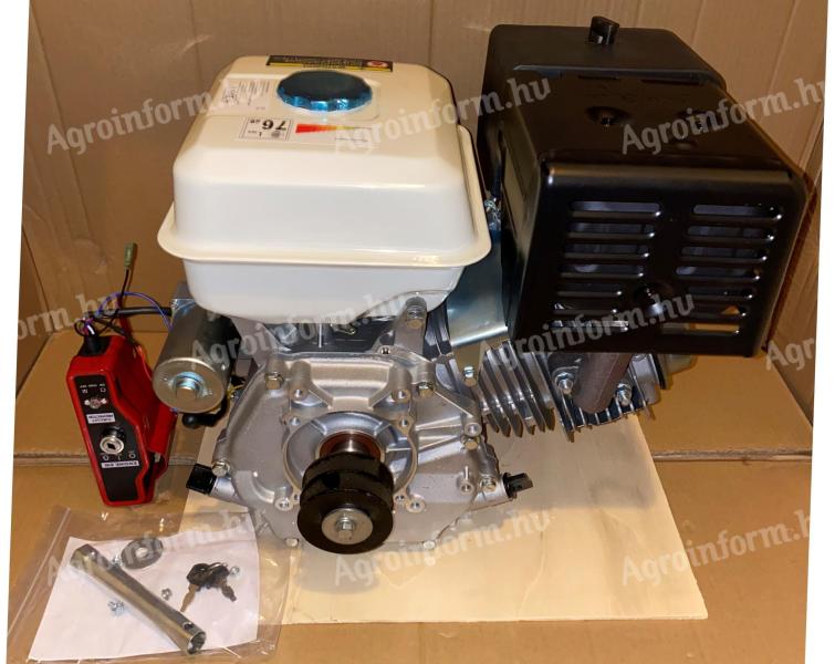 Meghajtó motor, meghajtómotor, stabilmotor 420 cm³ / 15 LE, önindítós és berántós, vízszintes tengely 25 mm, hossza 60 mm * EuroMotor M61-190F * dupla ékszíjtárcsás, lapvibrátor, aggregátor, tuskómaró