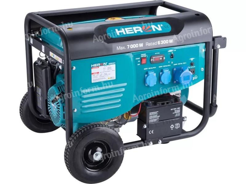 Heron 8896421 benzinmotoros áramfejlesztő aggregátor,  6800 VA,  230 V,  önindítós + berántó