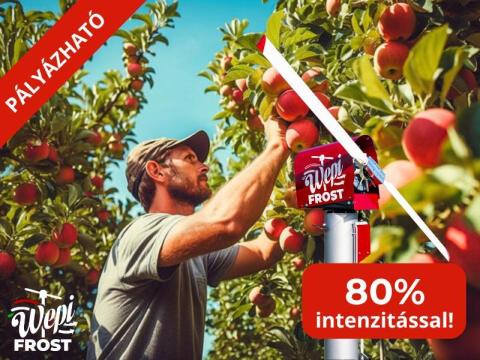 WepiFrost Fix szélgép, 10 m / 30 kW - Pályázható, 80% támogatás - Fagykár elleni védelem gyümölcsösben WepiFrost Fix szélgép, 10 m / 30 kW - Pályázható, 80% támogatás - Fagykár elleni védelem gyümölcsösben