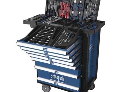 Fém szerszámoskocsi,  7 fiókos műhelykocsi szerszámokkal,  263 db-os,  450 kg terhelhetőség * Scheppach TW 1000 * Fém szerszámoskocsi,  7 fiókos műhelykocsi szerszámokkal,  263 db-os,  450 kg terhelhetőség * Scheppach TW 1000 *