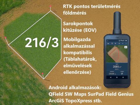 GPS RTK készülék területméréshez, AKG területek ellenőrzéséhez, EOV kitűzéshez