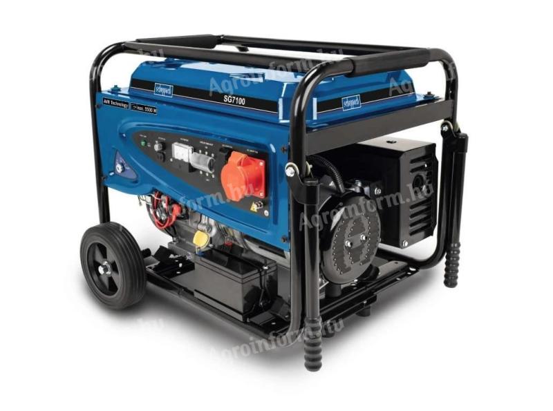 Aggregátor 5,4 kW,  Ipari áramfejlesztő 230 V és 380 V,  akku és berántós indítás * Scheppach SG 7100 * 