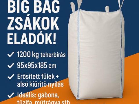 AKCIÓ!! ÚJ Big Bag zsákok eladók – 95x95x185 cm, 1200 kg teherbírás, alsó nyílással AKCIÓ!! ÚJ Big Bag zsákok eladók – 95x95x185 cm, 1200 kg teherbírás, alsó nyílással