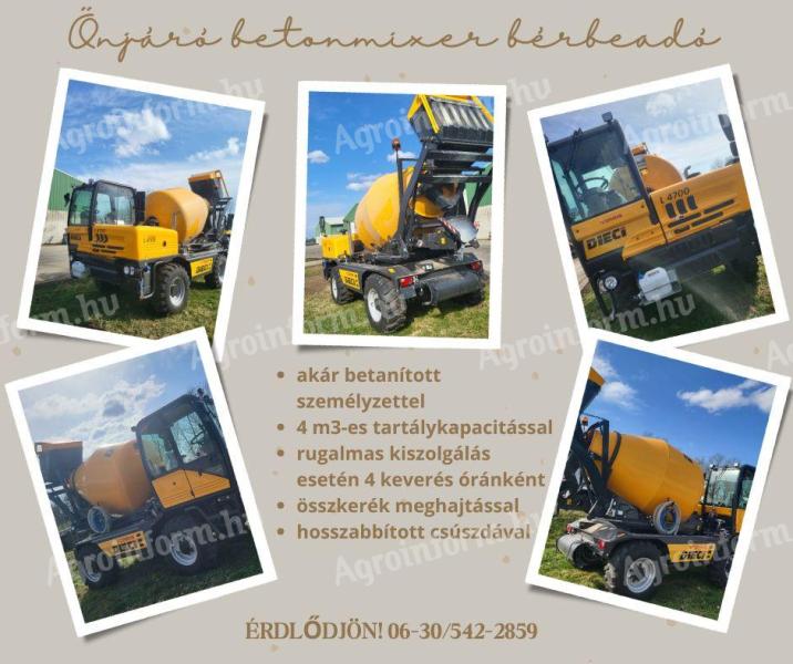 Önjáró betonmixer bérbeadó
