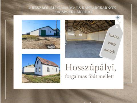 Eladó 2 részből álló,  összeépített,  fűthető,  felújított,  összesen 652 m2-es raktárépület lakóházzal telephelynek Eladó 2 részből álló,  összeépített,  fűthető,  felújított,  összesen 652 m2-es raktárépület lakóházzal telephelynek
