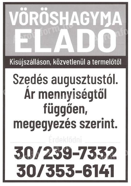 Vöröshagyma eladó