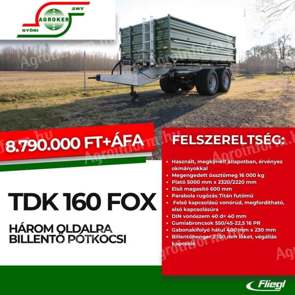 Fliegl TDK 160 FOX billenős pótkocsi használt eladó