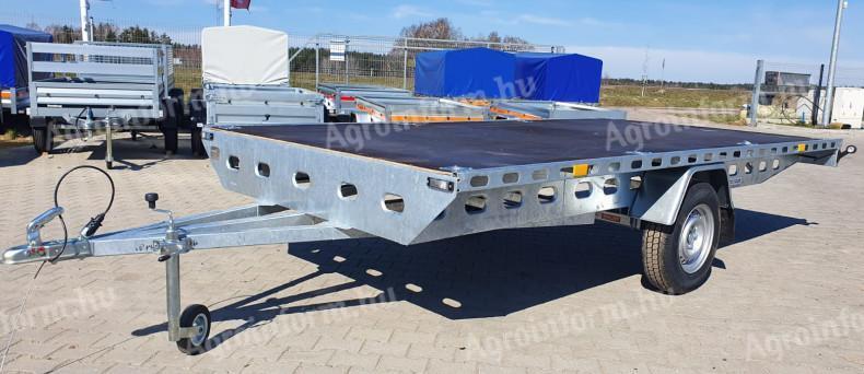 750 kg féknélküli utánfutó eladó – megerősített platós pótkocsi