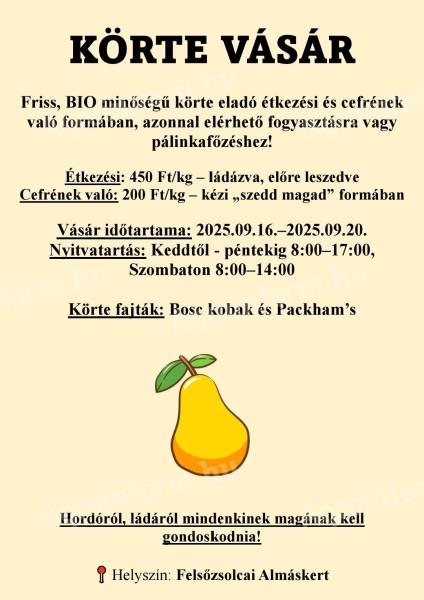 Körte eladó Felsőzsolcán