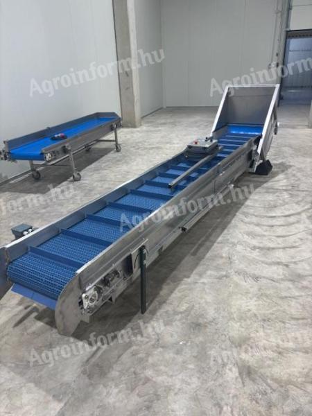 Inox, 420 cm-es felvonó szállítószalag modul hevederrel, üríthető áztatókáddal eladó