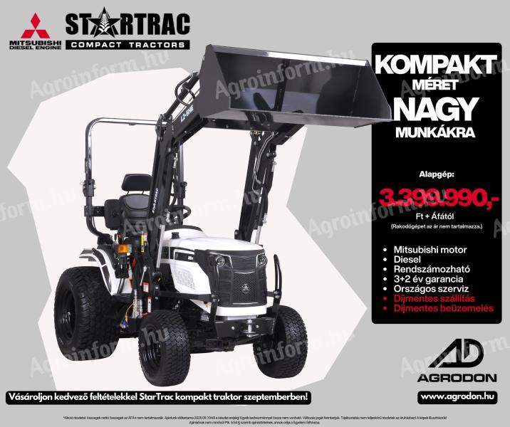 Startrac 26 M kistraktor – Agri 3+2 év garancia | Szezon akció | Mitsubishi motorral
