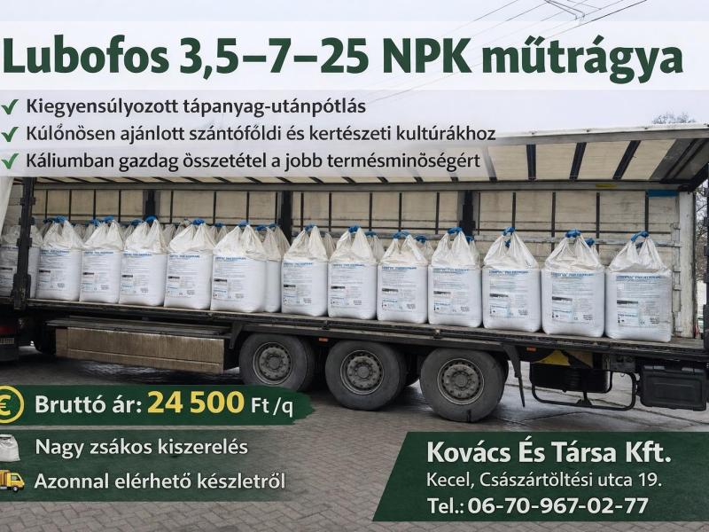 Lubofos NPK (Mg, S) 3,5-7-25-(2,5-19,5) műtrágya 500 kg big bag kiszerelésben