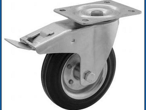 TLS-FEGU-200R-FE – Tömörgumis fémfelnis ipari kerék, talpas forgóvilla fékkel TLS-FEGU-200R-FE – Tömörgumis fémfelnis ipari kerék, talpas forgóvilla fékkel