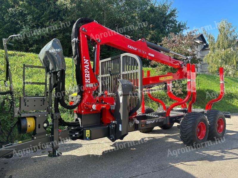 Új KRPAN GP 10 DF erdészeti kiközelítő / rönkszállító pótkocsi 7,6 m daruval